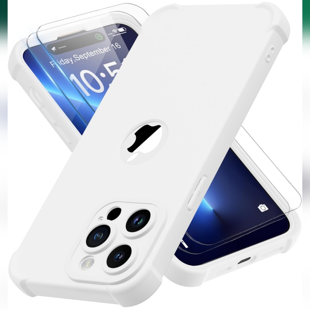 Oretech iPhone 14 Pro Silicone Phone Case Ultra Slim White + 2 Screen Protector